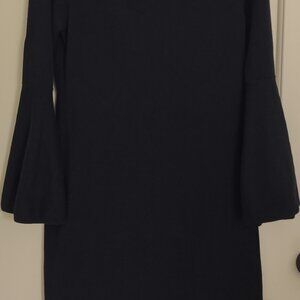 Eliza J Black Knit Sweater Dress Fit & Flare Bell Sleeves Sz Lg